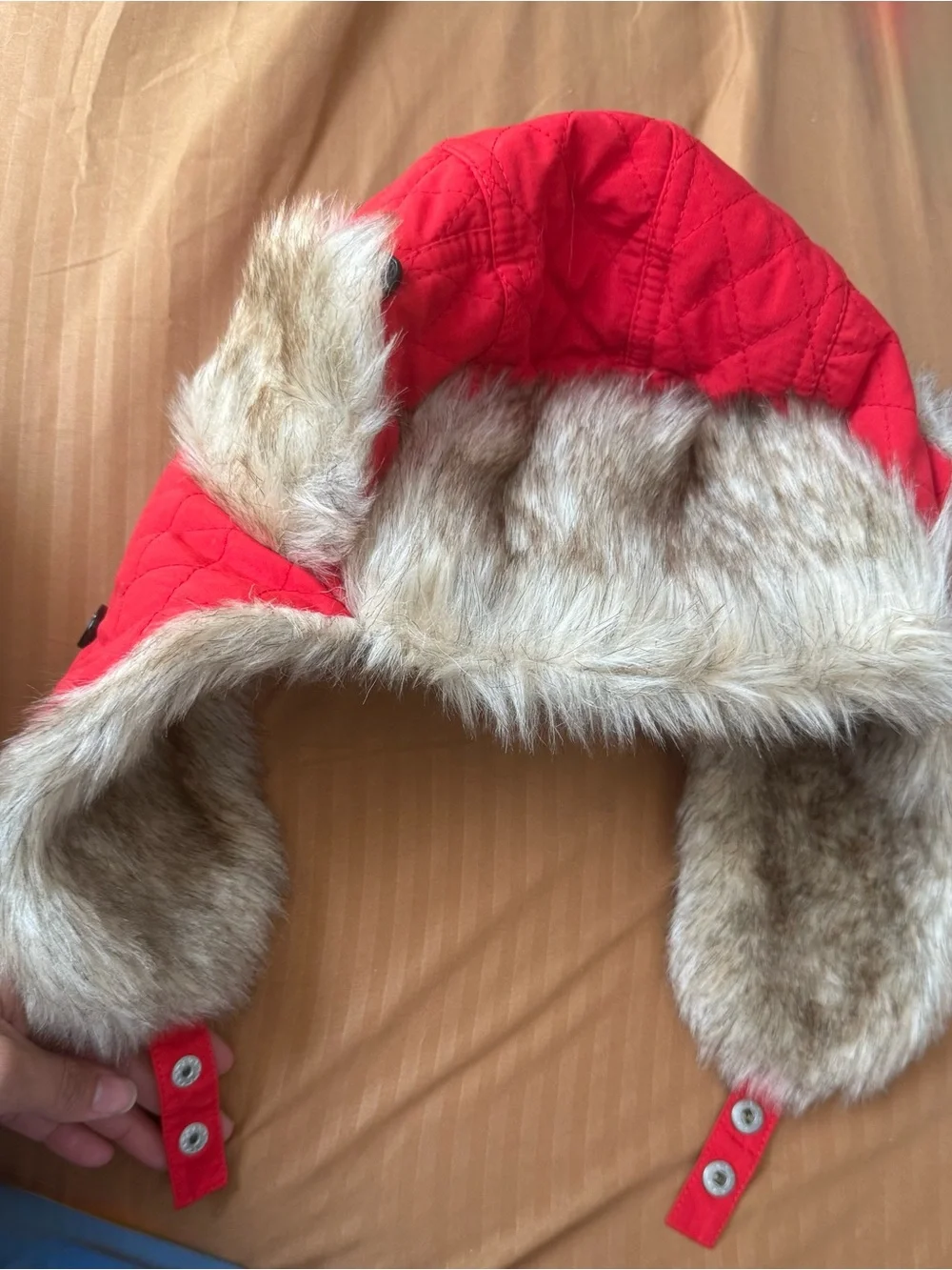 Coca Cola Bright Red Quilted Trapper Hat with Faux Fur Trim